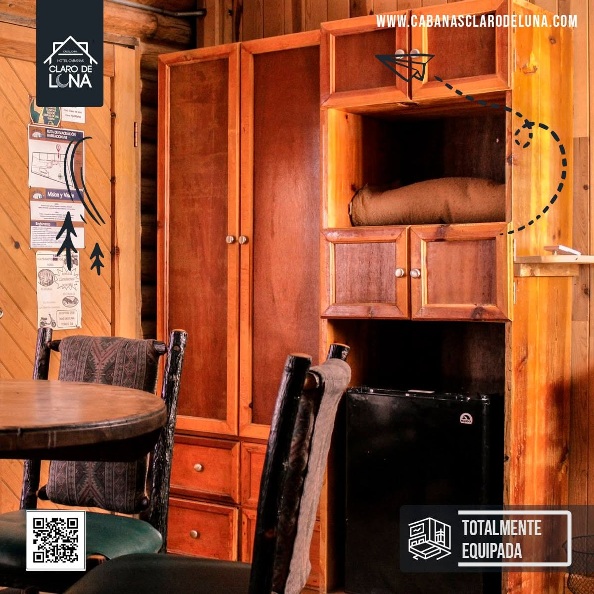 Detalle real de almacenamiento y mobiliario de madera